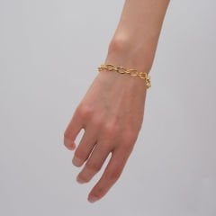 Lesli Oval Zincirli Gümüş Bileklik | Gold