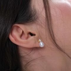 Naz Doğal İnci Taşlı Gümüş Küpe