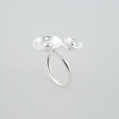 İkili Çiçek Şeklinde Önden Ayarlanabilir Gümüş Yüzük