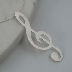 Müzik Notası Şeklinde Uzun Gümüş Kolye