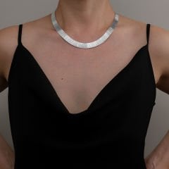 Tessia Gerdanlık Tarzı Taşsız Gümüş Kolye