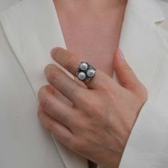 İnci Taşlı Ayarlanabilir Gümüş Yüzük