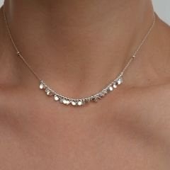 Boncuklu ve Damla Halka Sıralı Gümüş Kolye