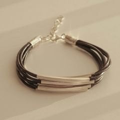Denisa Deri Kordonlu Gümüş Bileklik