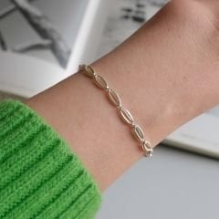 Oval Zincirli Gümüş Bileklik