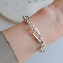 Oval ve İç İçe Geçmeli Zincir Gümüş Bileklik