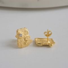 Nona Asimetrik Gümüş Küpe | Gold