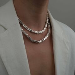 Mira Çoklu Ataç Şeklinde Gümüş Kolye | 2 boy