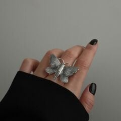Kelebek Figürlü Ayarlanabilir Gümüş Yüzük