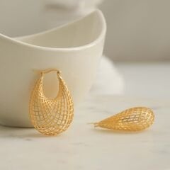 File Şeklinde Damla Gümüş Küpe | Gold