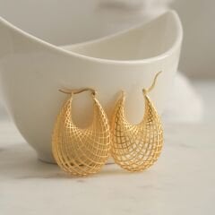 File Şeklinde Damla Gümüş Küpe | Gold