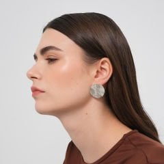 Velia Baskılı Yuvarlak Küpe | Silver