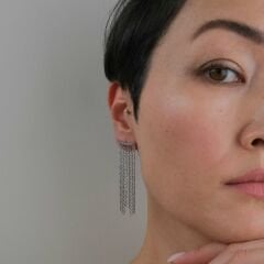 Sallantılı Zincirli Gümüş Küpe | Silver