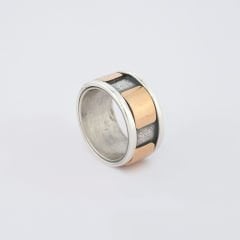 Maye Bakır Plaka Detaylı Gümüş Yüzük