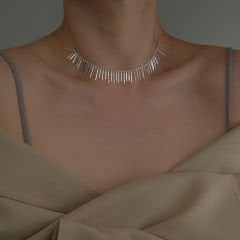 Reya Saçak Detaylı Kısa Gümüş Kolye